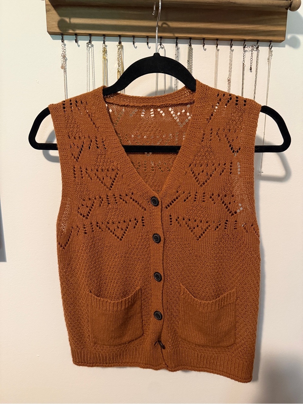 Rust Knit Button-Front Sweater Vest